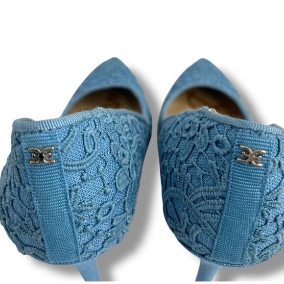 Sam Edelman Hazel Heels Size 5.5 Royal Sky Blue Lace Pointy Toe Stiletto Pumps - Picture 4 of 12